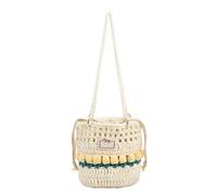 pumpumlia Bolso de hombro coreano para mujer, bolso de mano simple simple con cordón, bolso cruzado de flores de punto para mujer, bolso de hombro a la moda, White, One Size