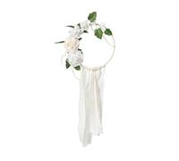 pumpumlia Corona de flores artificiales para decoración de boda, corona de flores artificiales románticas con serpentinas de encaje para cumpleaños, decoración del hogar, guirnaldas florales blancas