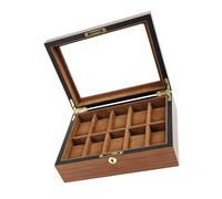 pumpumlia Elegante caja de almacenamiento de madera para relojes con tapa transparente e interior de felpa, capacidad para 6, 10, 12 piezas, caja de colección minimalista