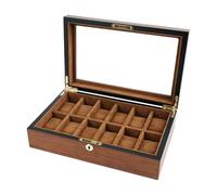pumpumlia Elegante caja de almacenamiento de madera para relojes con tapa transparente e interior de felpa, capacidad para 6, 10, 12 piezas, caja de colección minimalista