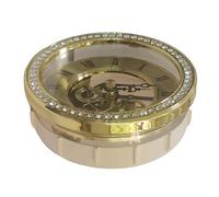 pumpumlia Esfera de reloj con incrustaciones de cristal dorado/plateado, 116 mm, esqueleto transparente, silencioso, inserto de cabeza de cuarzo para interior elegante cara de cristal
