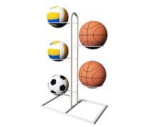 pumpumlia Estante de almacenamiento de metal para pelotas de baloncesto, soporte de equipo deportivo multicapa, organizador vertical de pelotas rodantes, accesorios de fútbol y baloncesto