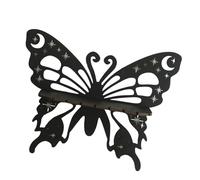 pumpumlia Estante de cristal para colgar en la pared, diseño de mariposa negra, soporte flotante de madera con diseño de brujas