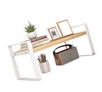 pumpumlia Organizador de escritorio de diseño simple para escritorio de oficina, estantería de hierro y madera, solución de almacenamiento para ahorrar espacio