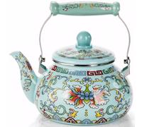 Pumtus, Hervidor de agua de 2,5 litros con esmalte floral, tetera vintage esmaltada para vitrocerámica, hervidor de agua caliente de esmalte sobre acero con mango de cerámica, hervidor de agua