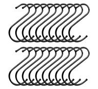 Pumuky - Juego de 20 ganchos para colgar en S de acero inoxidable, para cocina, exterior, jardín, interior, gancho en s de metal (negro)