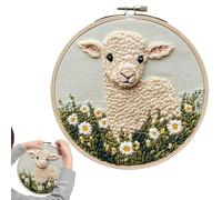 Punch Embroidery Kit - Fabric Wood Wool 18cm | Punch Needle Kit, Needlecraft Set | Stitching Punchs Needle Kits Sheep Pattern With Threader Fabric Hoop Yarn Crafting Supplies For Beginners Adults