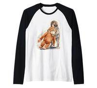 Punch - Lindo bebé Mono y orangután Peluche Juguete Acuarela Camiseta Manga Raglan
