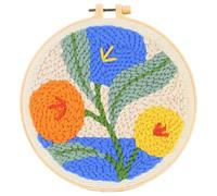 Punch Needle Kit, Punch Needle Embroidery Kit, Kit Bordado Principiantes, Incluye Aro de Plástico, Tela de Aguja Perforada, Aguja Punch Needle, Hilo de Color, Motivos Florales
