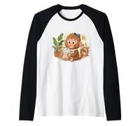Punch The Monkey Japón Bebiendo café Helado Lindo Kawaii Camiseta Manga Raglan