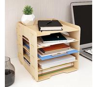 PUNCIA Archivador de Documentos A4 Bandeja Carta 5 Compartimentos Madera Escritorio Bandeja Organizador Archivador de Papel Sistema de Almacenaje para Oficina Estudio Escuela