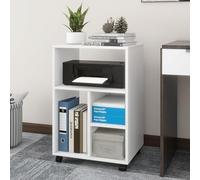 PUNCIA Mueble para Impresora con Ruedas Archivador Auxiliar Oficina de Madera con 4 Estantes Ajustables Mesa de Impresora Armario Móvil para Documentos DIN A4 Carro de Despacho Estudio Blanco