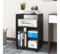 PUNCIA Mueble para Impresora con Ruedas Archivador Auxiliar Oficina de Madera con 4 Estantes Ajustables Mesa de Impresora Armario Móvil para Documentos DIN A4 Carro de Despacho Estudio Negro