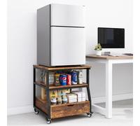 PUNCIA Soporte de 3 Niveles para Mini Nevera Mueble Estante de Frigorífico con Ruedas Organizador Móvil con Cajón Plataforma para Refrigerador Cocina Salón Oficina