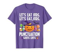 Punctuation Saves Lives Halloween Shirt Funny Teacher Camiseta, Hombre, Morado Jaspeado, XL