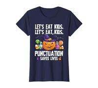Punctuation Saves Lives Halloween Shirt Funny Teacher Camiseta, Mujer, Azul Marino, XXL
