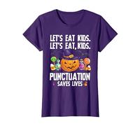 Punctuation Saves Lives Halloween Shirt Funny Teacher Camiseta, Mujer, Morado, XL