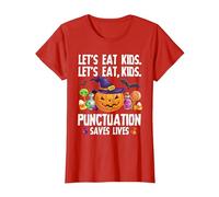 Punctuation Saves Lives Halloween Shirt Funny Teacher Camiseta, Mujer, Rojo, L