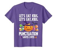 Punctuation Saves Lives Halloween Shirt Funny Teacher Camiseta, Niños, Morado Jaspeado, 12 años