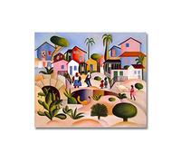 PUNDY Famosas Cuadros murales. Tarsila do Amaral: Morro da favela. Impresiones modernistas sobre lienzo. Cuadro de arte mural para sala de estar 60x71cm solo lienzo