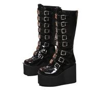 Punk - Botas altas de invierno para mujer, de piel, estilo punk, gótico, clásico, negro, hasta la rodilla, Luz negra, 39 1/3 EU