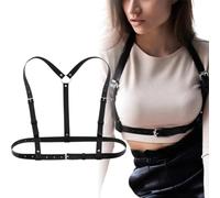 Punk Cinturón de Arnés de Cintura para Mujer Cuerpo de Cuero PU Cadena de Pecho Chaleco Gótico Ajustable Cinturón Joyería Corporal para Espectáculo Playa Discoteca Carnava