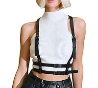 Punk Cinturón de Arnés de Cintura para Mujer Cuerpo de Cuero PU Cadena de Pecho Negro Chaleco Gótico Ajustable Cinturón Joyería Corporal para Rave Cosplay Disfraz de Halloween