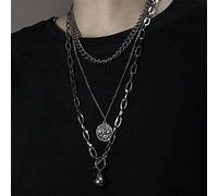 Punk Cohiphop Doble Capa de Metal Metal Círculo Redondo Link Collar Colgante Cruzado para Mujeres Partido