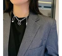 Punk Cohiphop Doble Capa de Metal Metal Círculo Redondo Link Collar Colgante Cruzado para Mujeres Partido