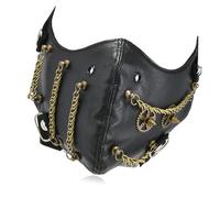 Punk con remaches metálicos de cadena y cubierta facial de piel sintética para eventos temáticos, cosplay, accesorio de cosplay