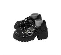 Punk Fashion Black Chain Heart Buckle Female Lolita Cute Mary Janes Pumps Platform Wedges High Heels Women's Sweet Gothic Punk Shoes