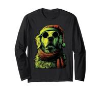 Punk Golden Retriever Gafas de Sol Santa Hat Christmas Rocker Manga Larga