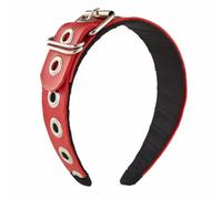 Punk Gothic Black Belt Headband,PU Leather with Metal Buckle, Rock Style Headband,Red Hair Accessories for Women (Red, One Size)