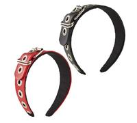 Punk Gothic Black Belt Headband,PU Leather with Metal Buckle, Rock Style Headband,Red Hair Accessories for Women (2PCS, One Size)