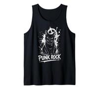 Punk Rock Cat Black Feline Anarchy Rebel Music Camiseta sin Mangas