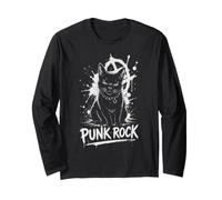 Punk Rock Cat Black Feline Anarchy Rebel Music Manga Larga