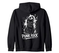 Punk Rock Cat Black Feline Anarchy Rebel Music Sudadera con Capucha
