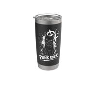 Punk Rock Cat Black Feline Anarchy Rebel Music Vaso térmico de acero inoxidable de doble pared