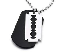 Punk Rock Metal Maquinilla de Afeitar Espada e Cuero Dog Tag Colgante, Collar con Colgante de Hombre, Bola Cadena 70CM