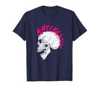 Punk Rocker Skull Head with Antifascist Lettering As Mohawk Camiseta, Hombre, Azul Marino, S