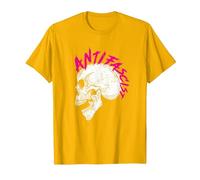 Punk Rocker Skull Head with Antifascist Lettering As Mohawk Camiseta, Hombre, Dorado Brillante, L