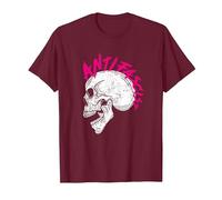Punk Rocker Skull Head with Antifascist Lettering As Mohawk Camiseta, Hombre, Granate, 3XL