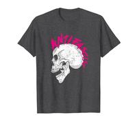 Punk Rocker Skull Head with Antifascist Lettering As Mohawk Camiseta, Hombre, Jaspeado Oscuro, L
