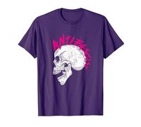 Punk Rocker Skull Head with Antifascist Lettering As Mohawk Camiseta, Hombre, Morado, L