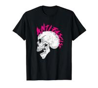 Punk Rocker Skull Head with Antifascist Lettering As Mohawk Camiseta, Hombre, Negro, M