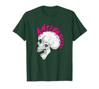 Punk Rocker Skull Head with Antifascist Lettering As Mohawk Camiseta, Hombre, Verde Bosque, XL