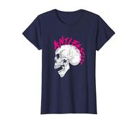 Punk Rocker Skull Head with Antifascist Lettering As Mohawk Camiseta, Mujer, Azul Marino, M