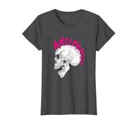 Punk Rocker Skull Head with Antifascist Lettering As Mohawk Camiseta, Mujer, Jaspeado Oscuro, XS