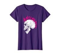 Punk Rocker Skull Head with Antifascist Lettering As Mohawk Camiseta, Mujer, Morado, XXL