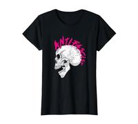Punk Rocker Skull Head with Antifascist Lettering As Mohawk Camiseta, Mujer, Negro, M